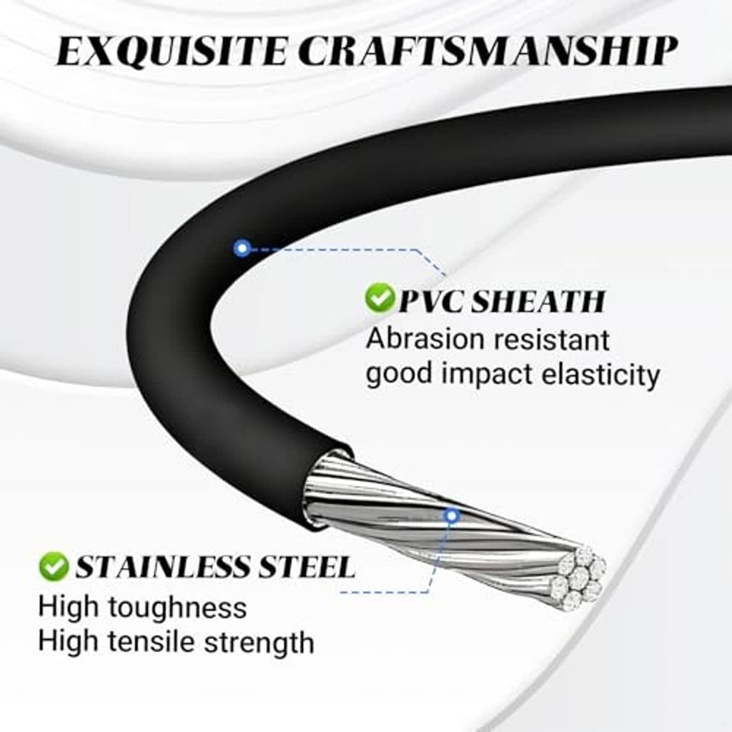 Door latch release cable with black PVC sheath and stainless steel core