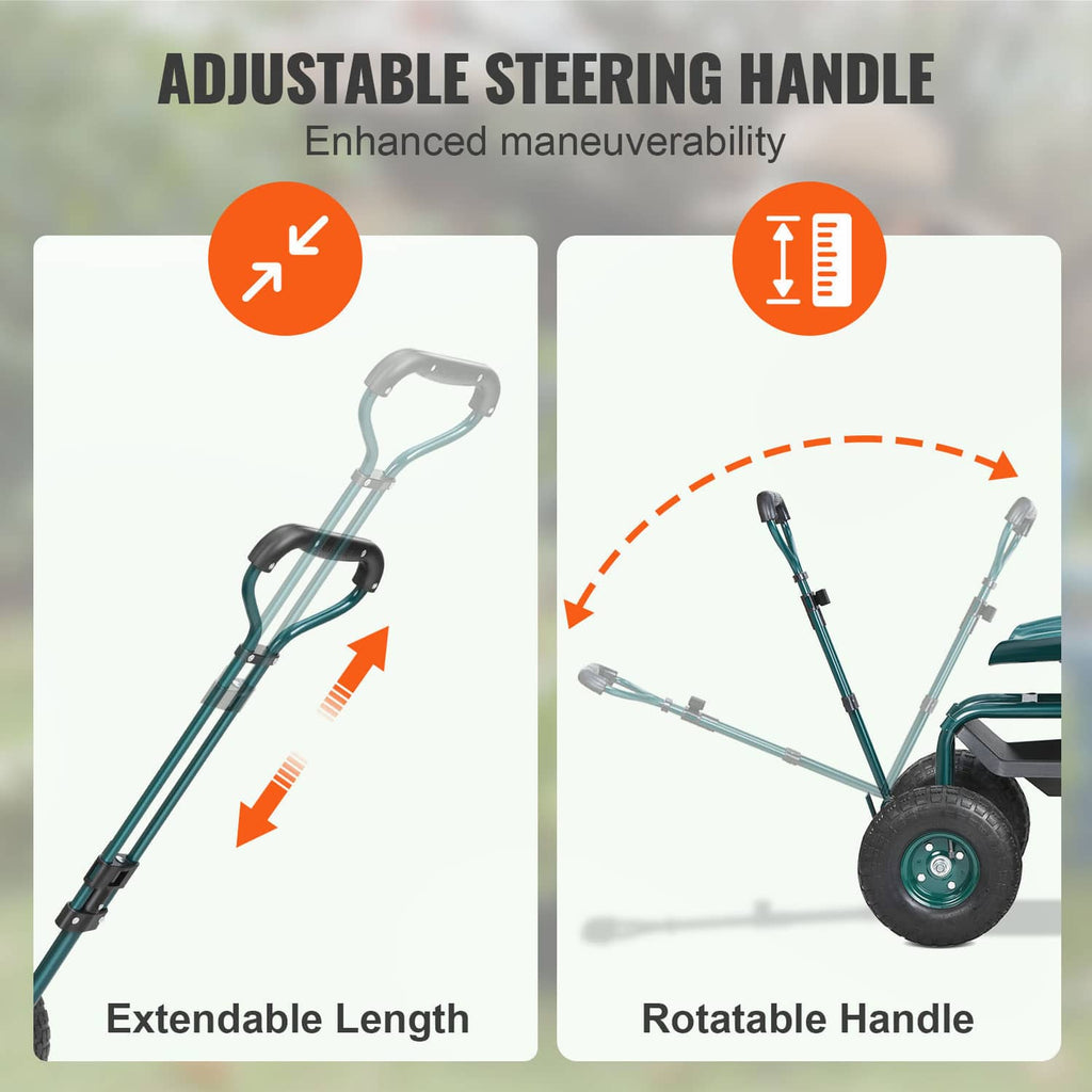 Green cart with extendable steer handle and rotatable handle for maneuvering
