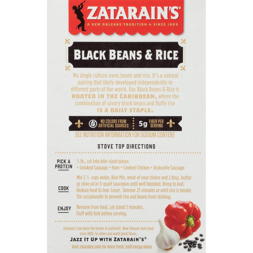 Black Beans & Rice meal box back panel with directions and nutrition callouts