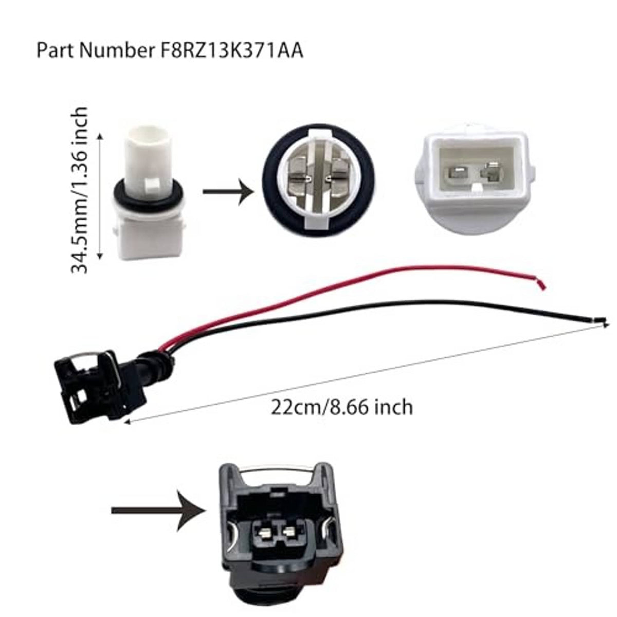 Side marker wiring harness parts: socket, terminals, and 22 cm cable lead