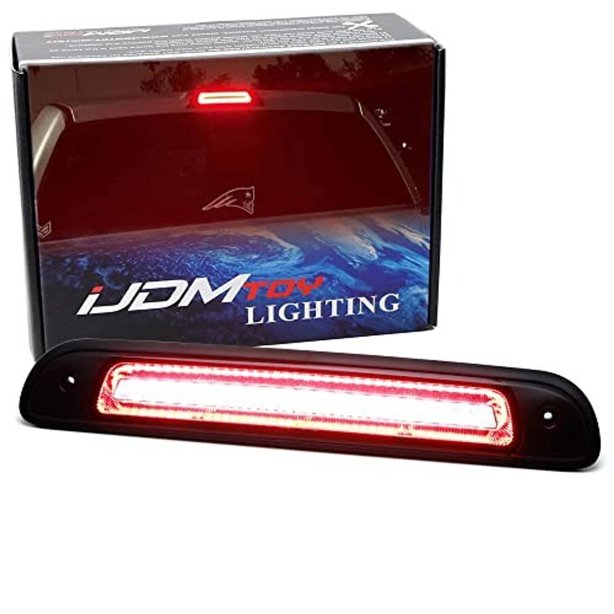 Red LED high mount third brake light with clear strip lens, race strobe style