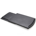 Sliding coffee maker caddy tray, dark gray with curved edge grip and raised lip