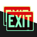 Red EXIT safety sign pair, yellow letters on red panel with green glow border, 2-pack
