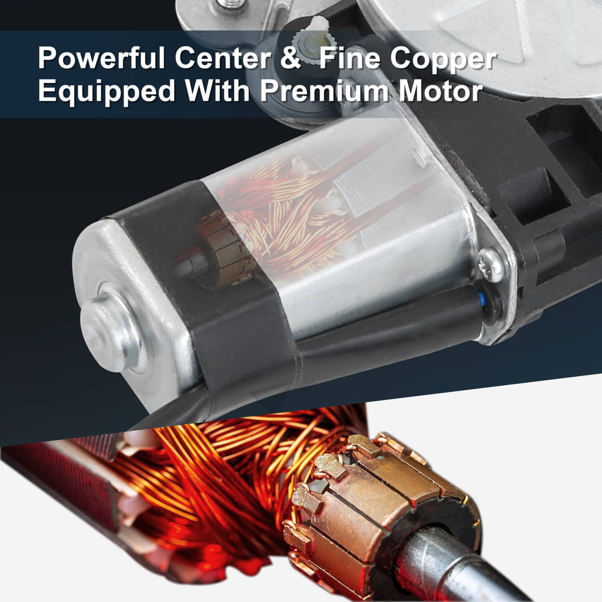Window regulator motor with copper coil and electrical connector