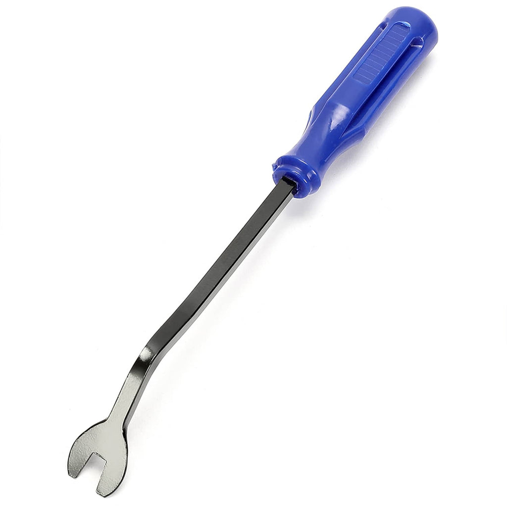 Blue plastic handle with black metal fork pry tool for car trim removal