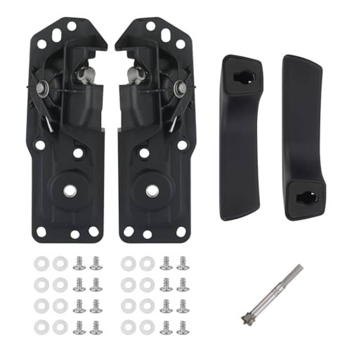 Black interior door lock handle set: two latch mechanisms, handle covers, screws, rod