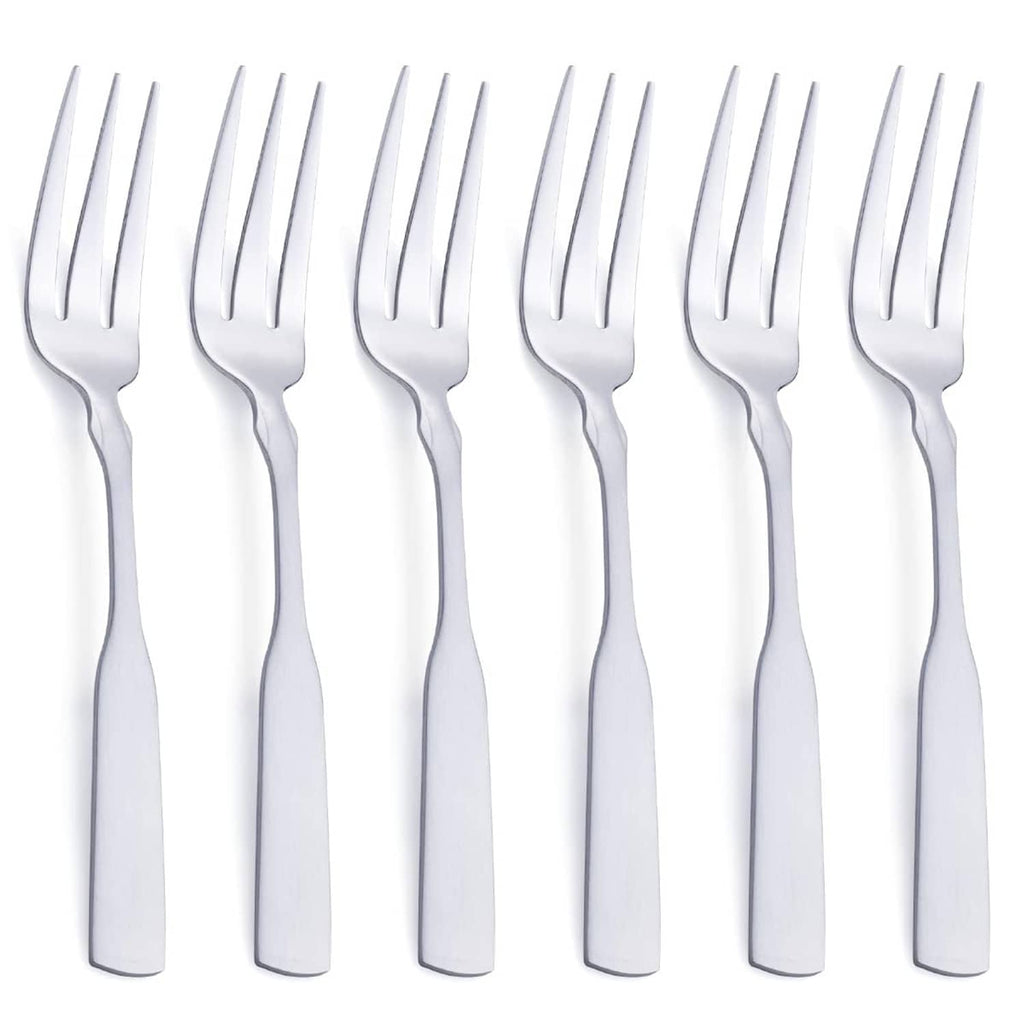 Set of stainless steel three-tine dinner forks, polished silver finish