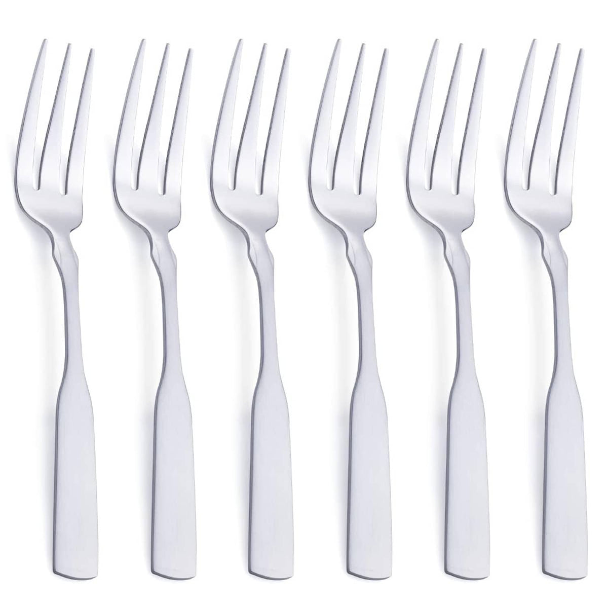 Set of stainless steel three-tine dinner forks, polished silver finish