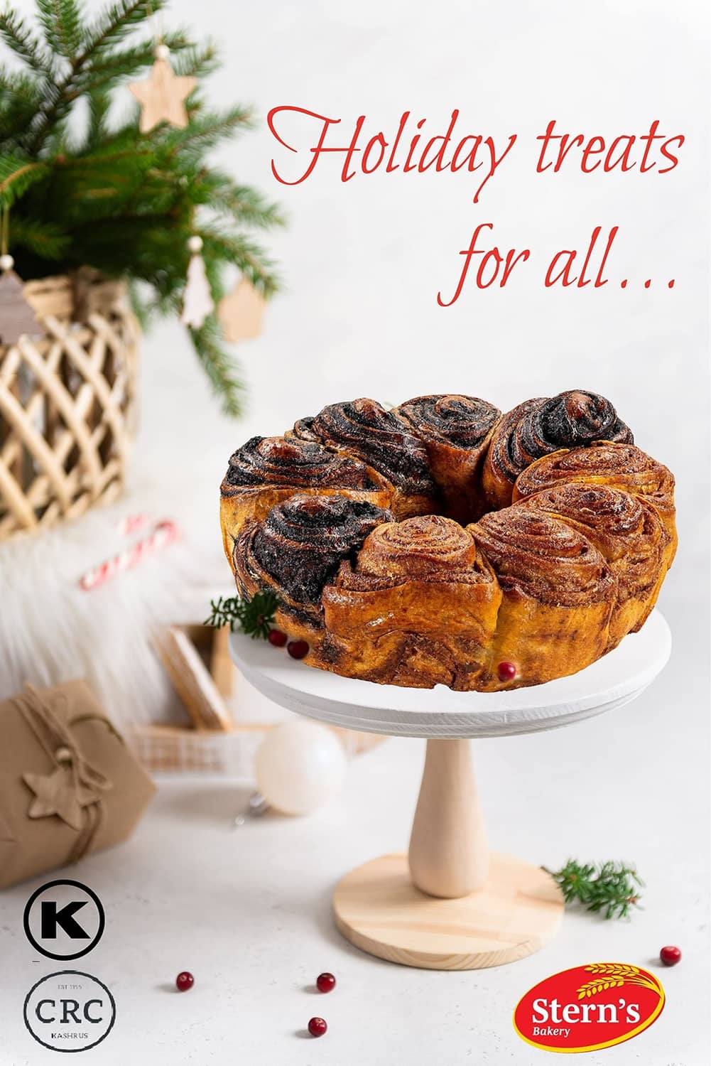 Chocolate and cinnamon babka cake on a small pedestal plate