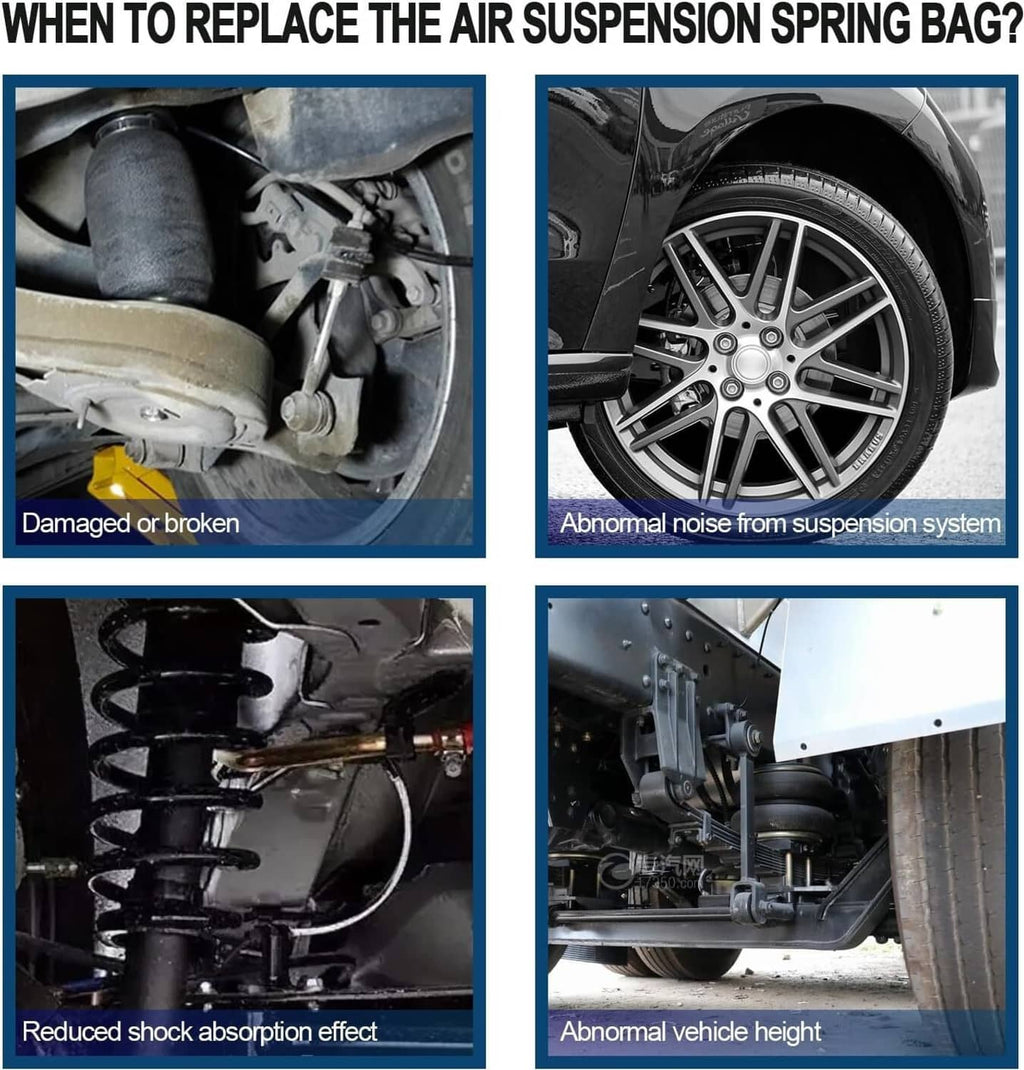 Air suspension system replacement reference: damaged suspension components and wheel area.