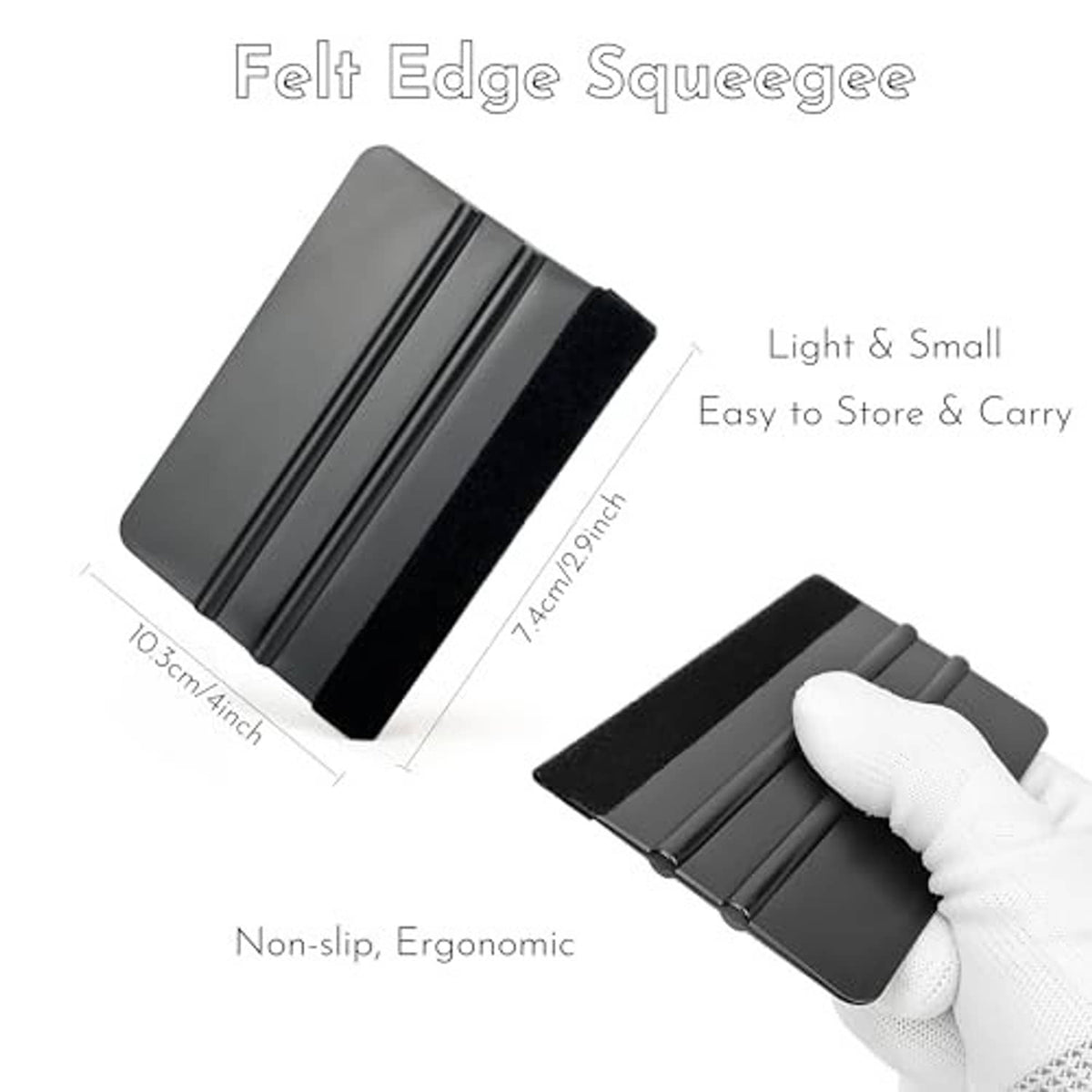 Lightweight felt edge squeegee with non-slip ergonomic grip in black and gray.