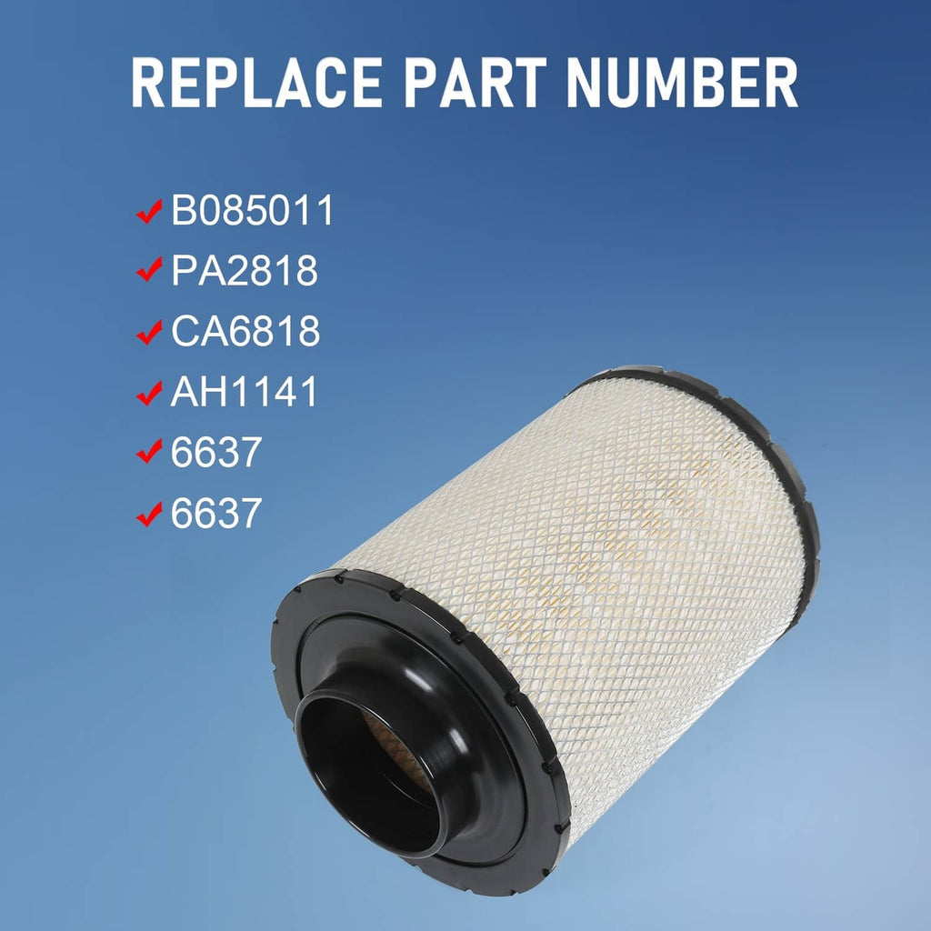 Air filter cartridge angled view with light mesh pleats and black round inlet