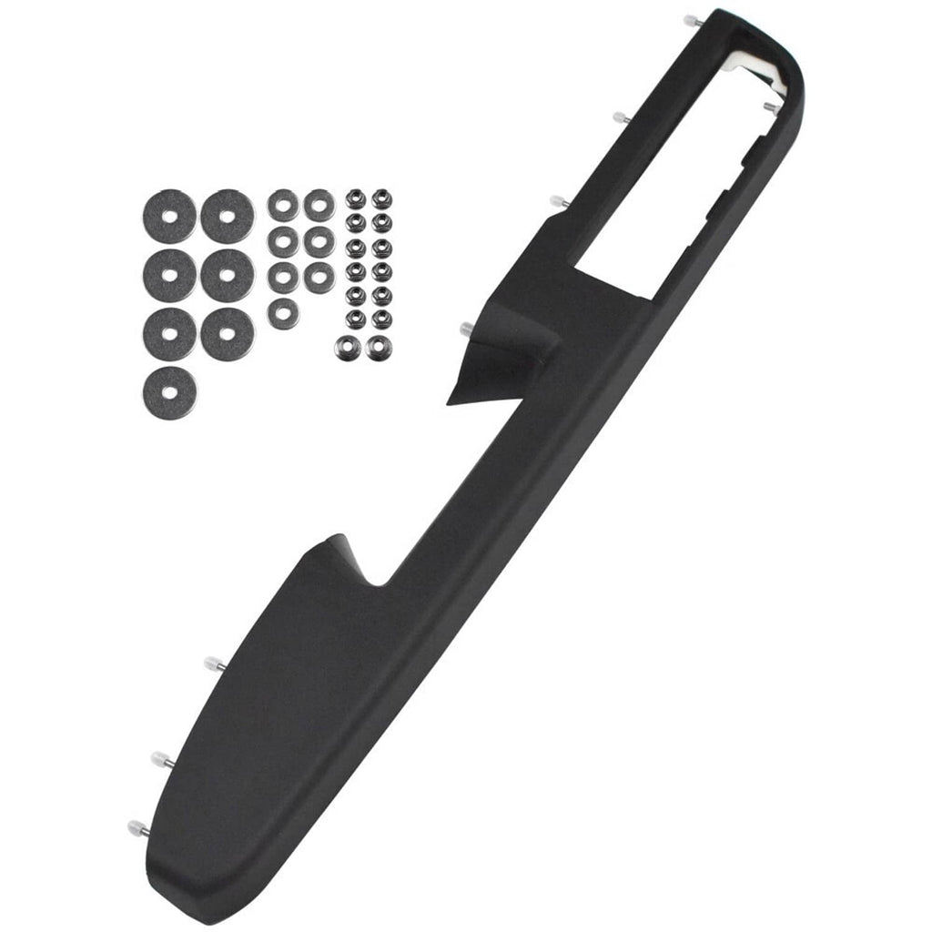 Black door panel handle armrest trim piece with cutout and mounting studs