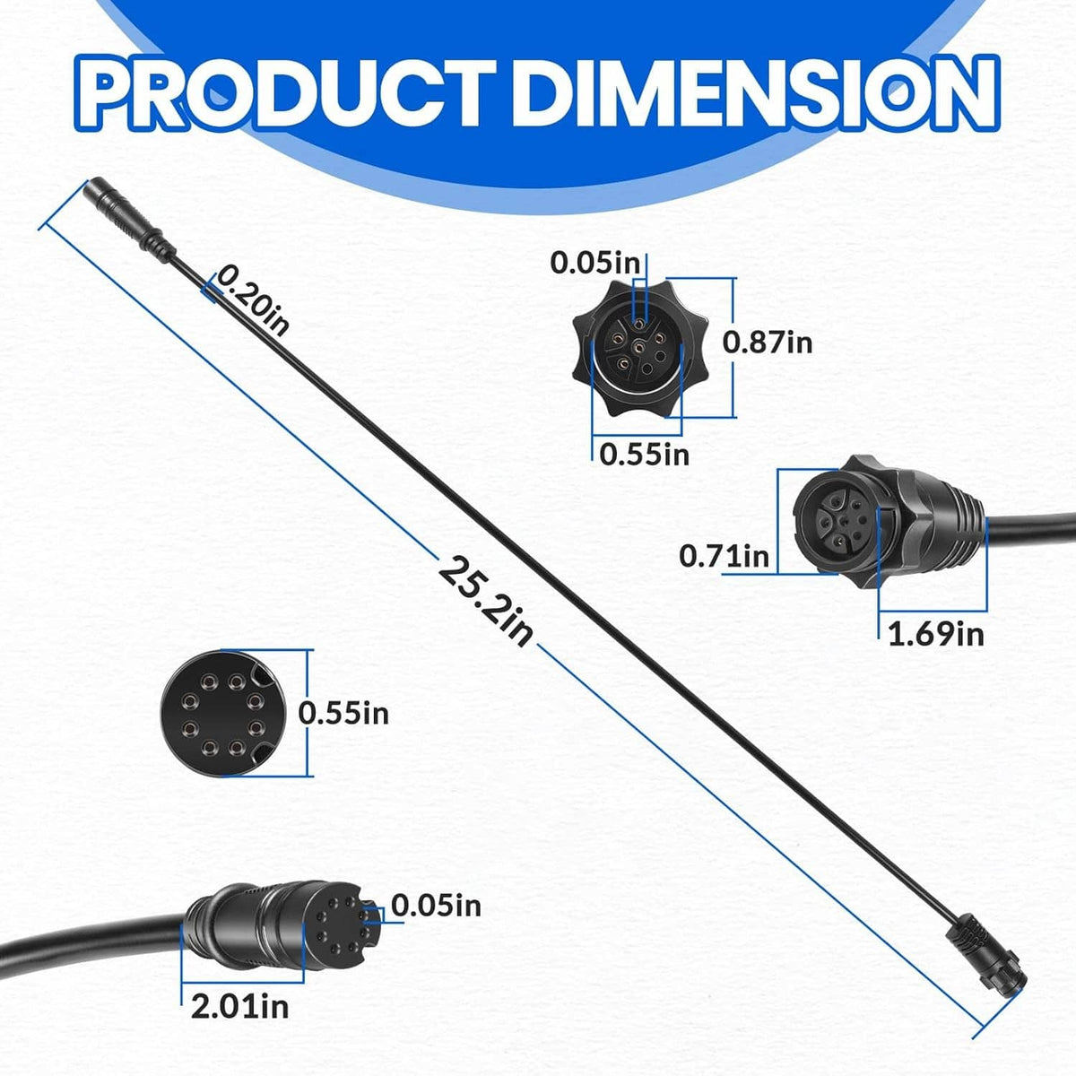Adapter cable with dimensioned 7-pin and 8-pin connector ends