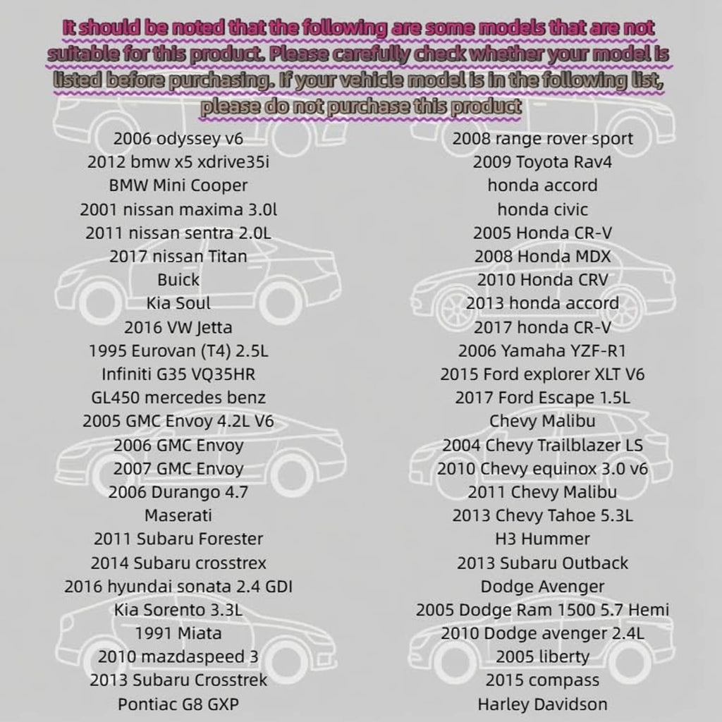 Compatible vehicle model list graphic with faint car silhouettes