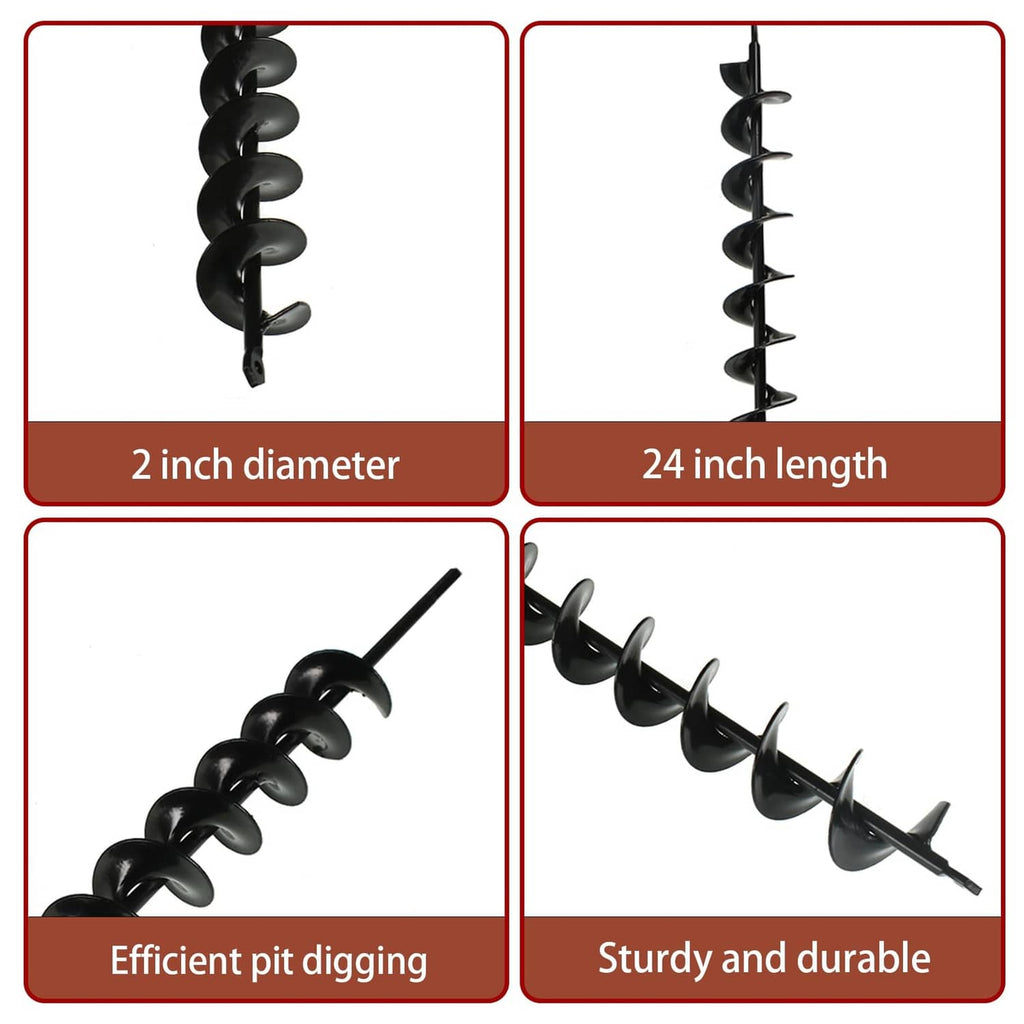 Black auger drill bit set showing spiral flights and drill-tip end