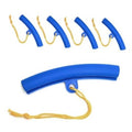 Set of five blue tire rim protector sleeves with gold lanyards, curved arc shape
