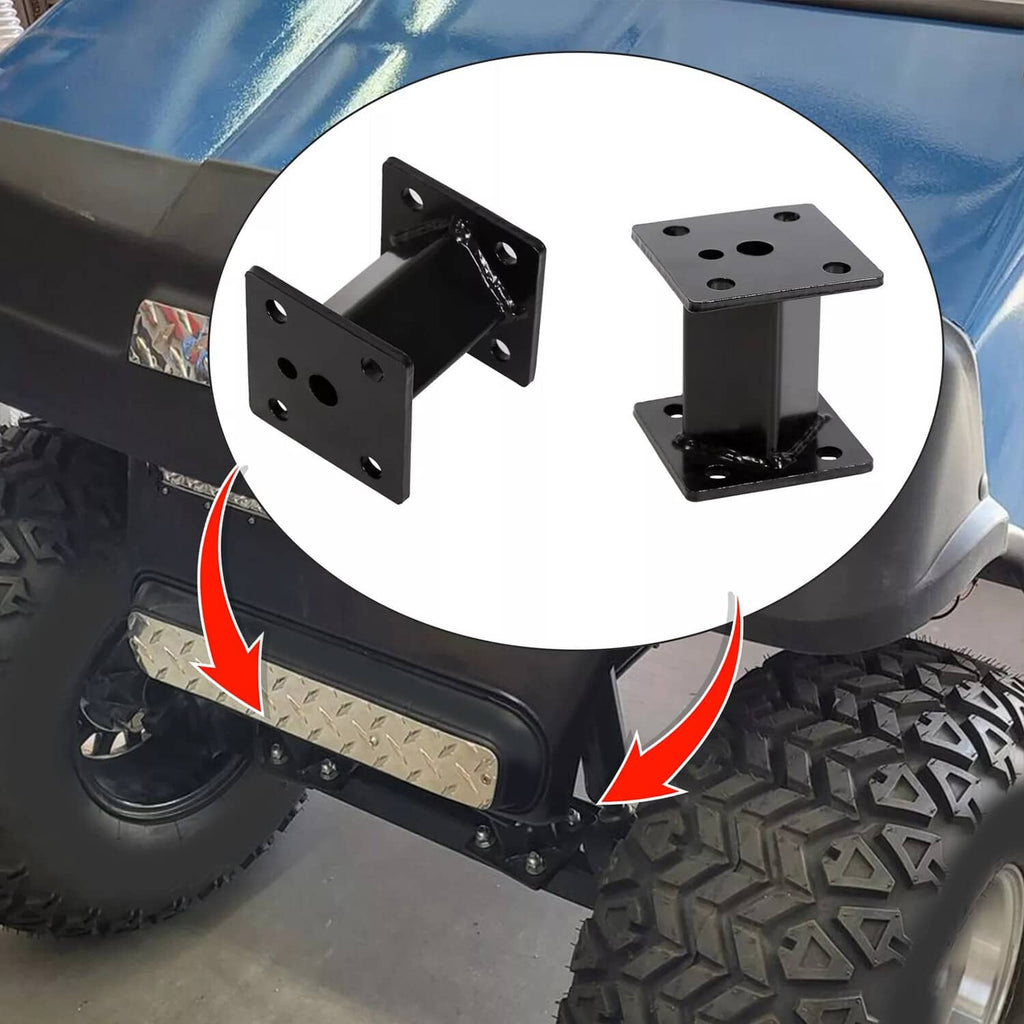 4 in block lift kit on golf cart fender: black mounting brackets and lift block