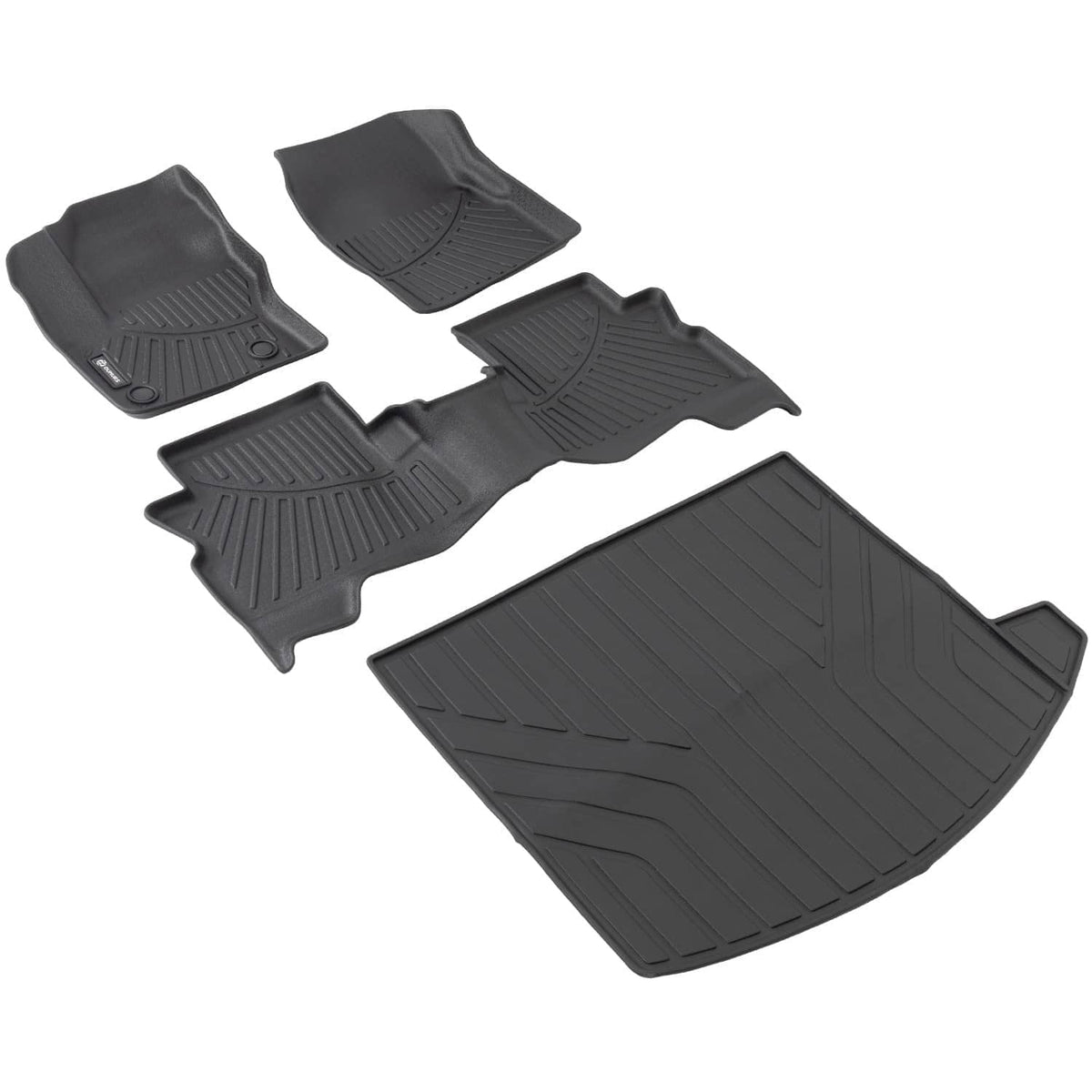Black TPE all-weather floor mat set with three front mats and cargo liner