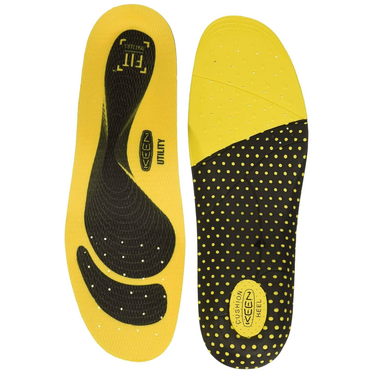 Yellow and black replacement insoles with arch support, odor-control lining