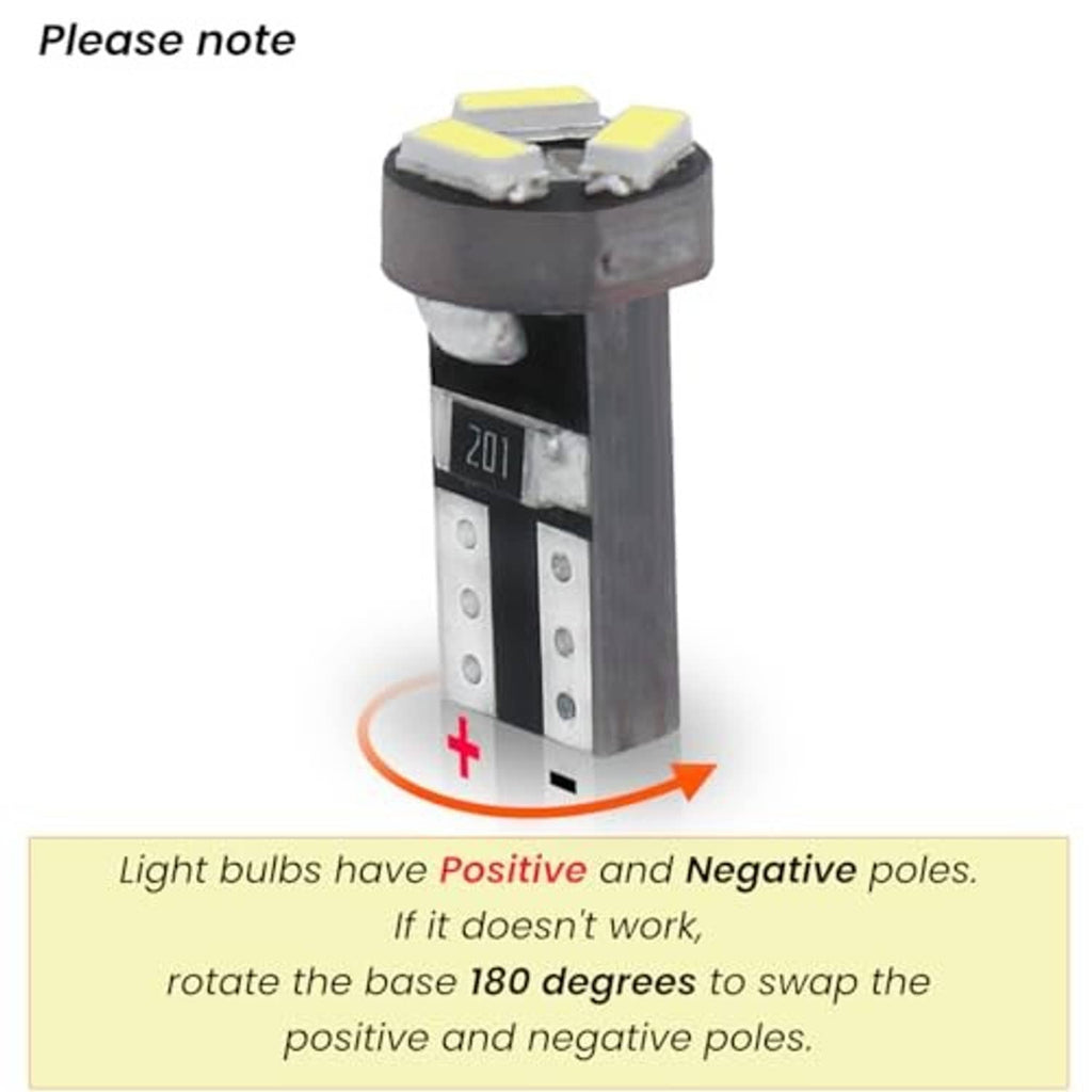 T5 LED bulb polarity guide showing positive and negative poles for 180° swap