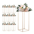 Set of 10 gold-tone flower stands with peach and white faux blooms
