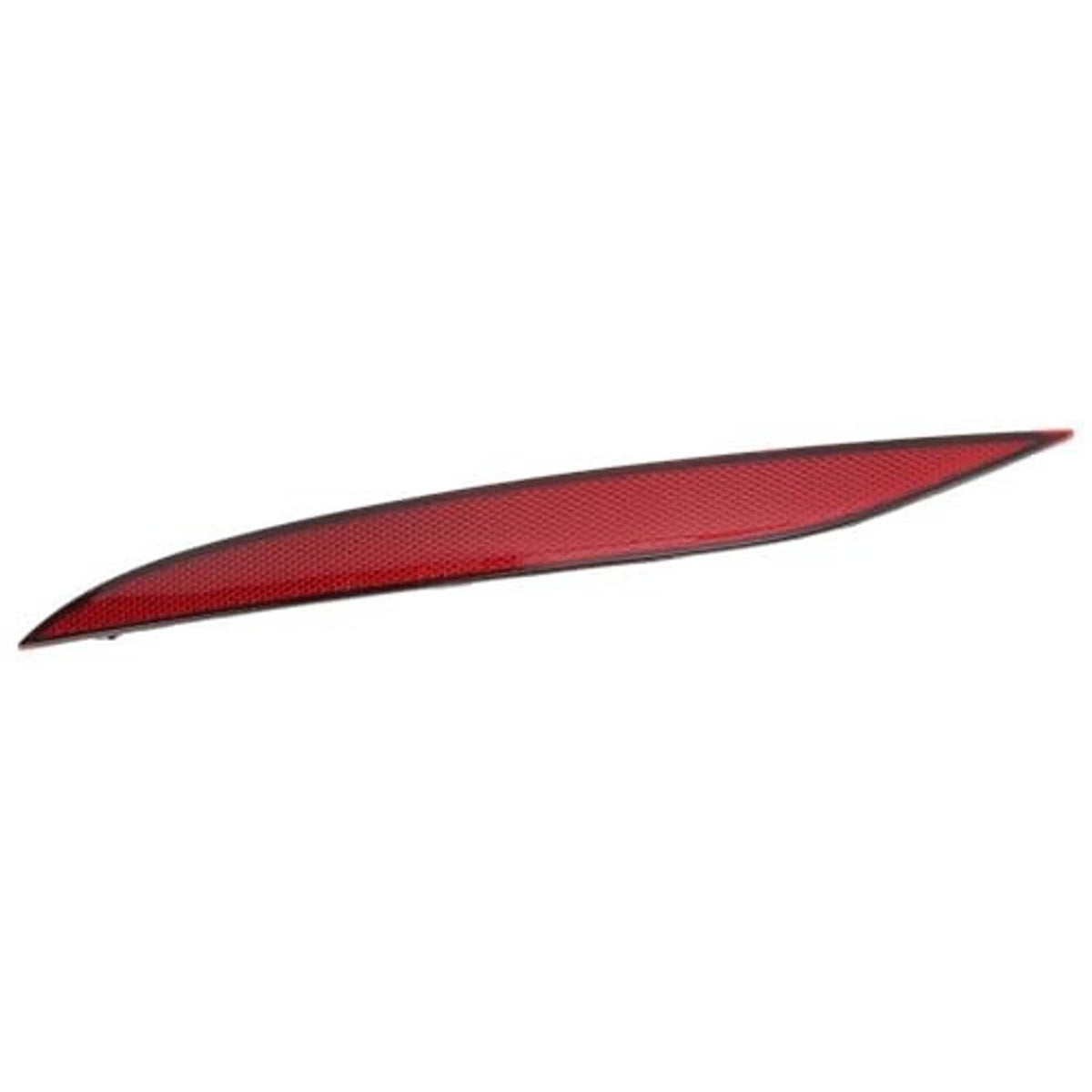 Red reflective bumper strip lens with curved edge and pointed tip