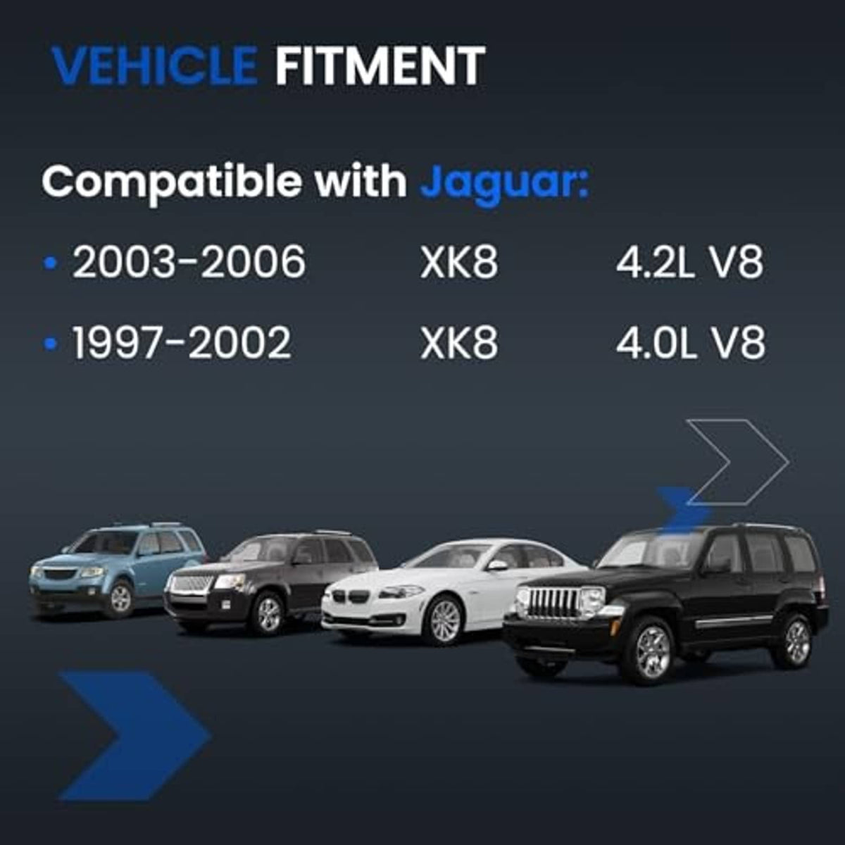 Coolant reservoir vehicle fitment graphic with model compatibility icons