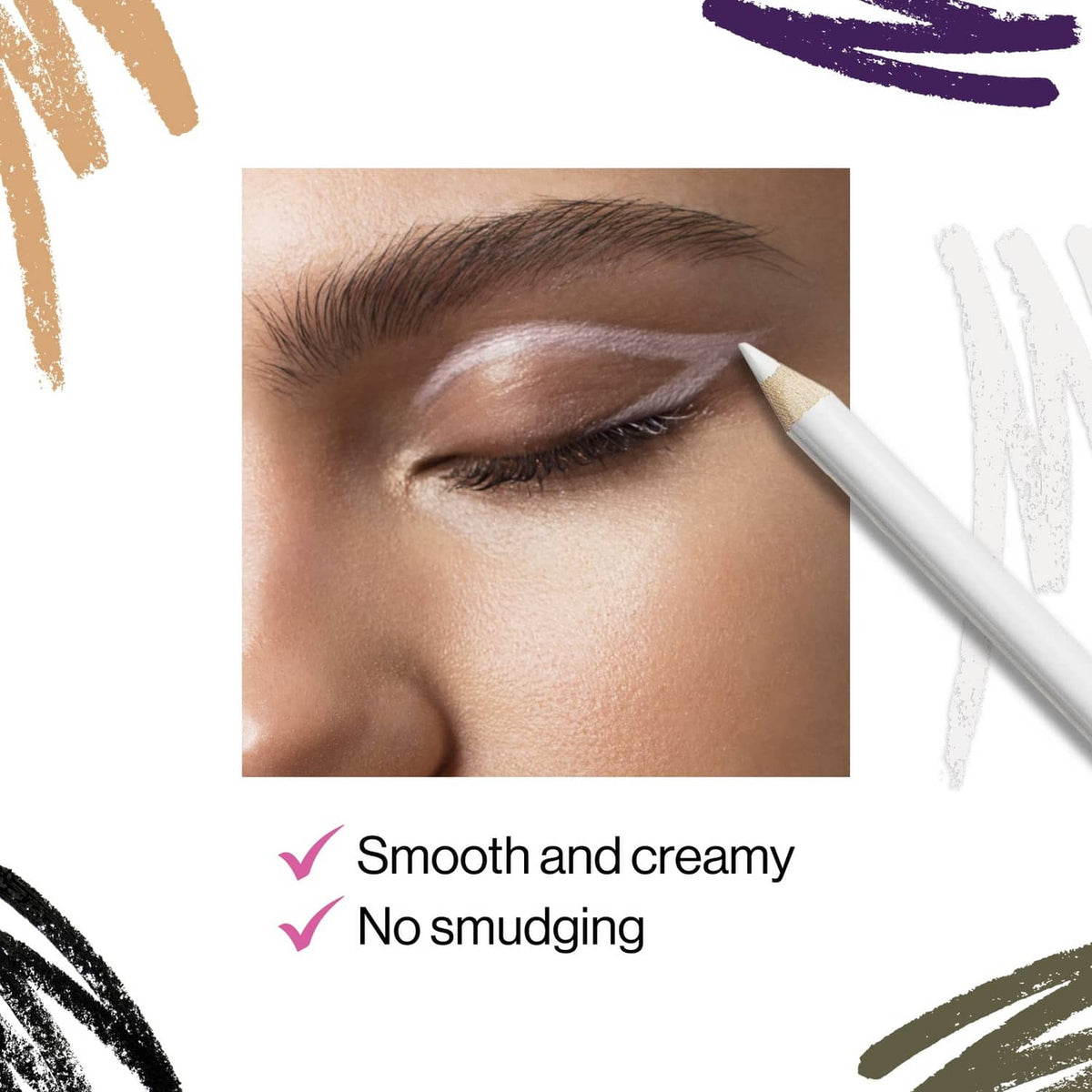 White kohl eyeliner pencil blending cream-colored liner on the eyelid
