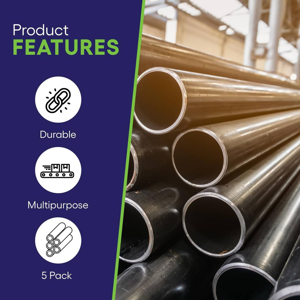 Galvanized steel roller tubes, 5-pack style, hollow cylindrical ends with shafts