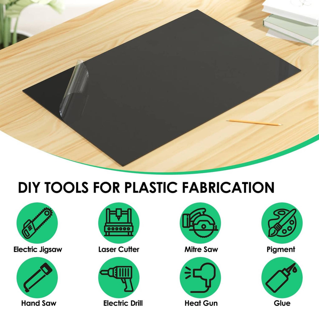 Black ABS plastic sheet laid flat for DIY shaping, diamond-style layout