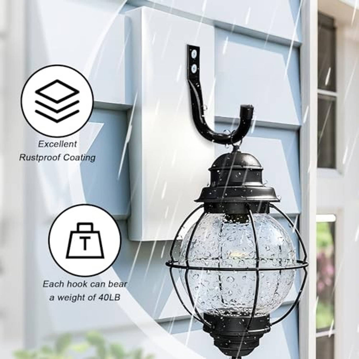 Black U-shaped metal wall hook with mounting screws, rustproof coated finish