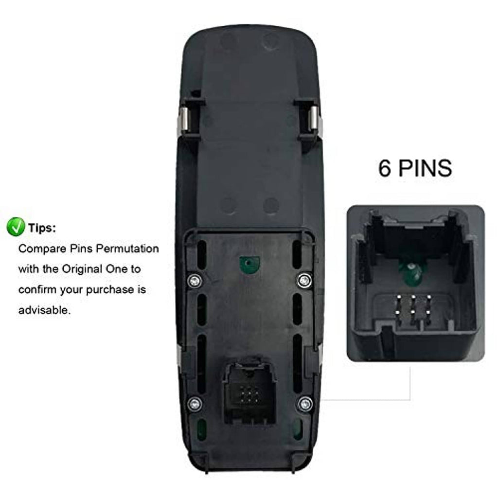 Power window switch back with connector opening and 6-pin layout