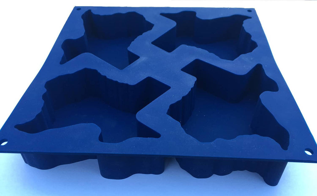 Medium silicone baking mold with multiple Texas-shaped cavities, blue