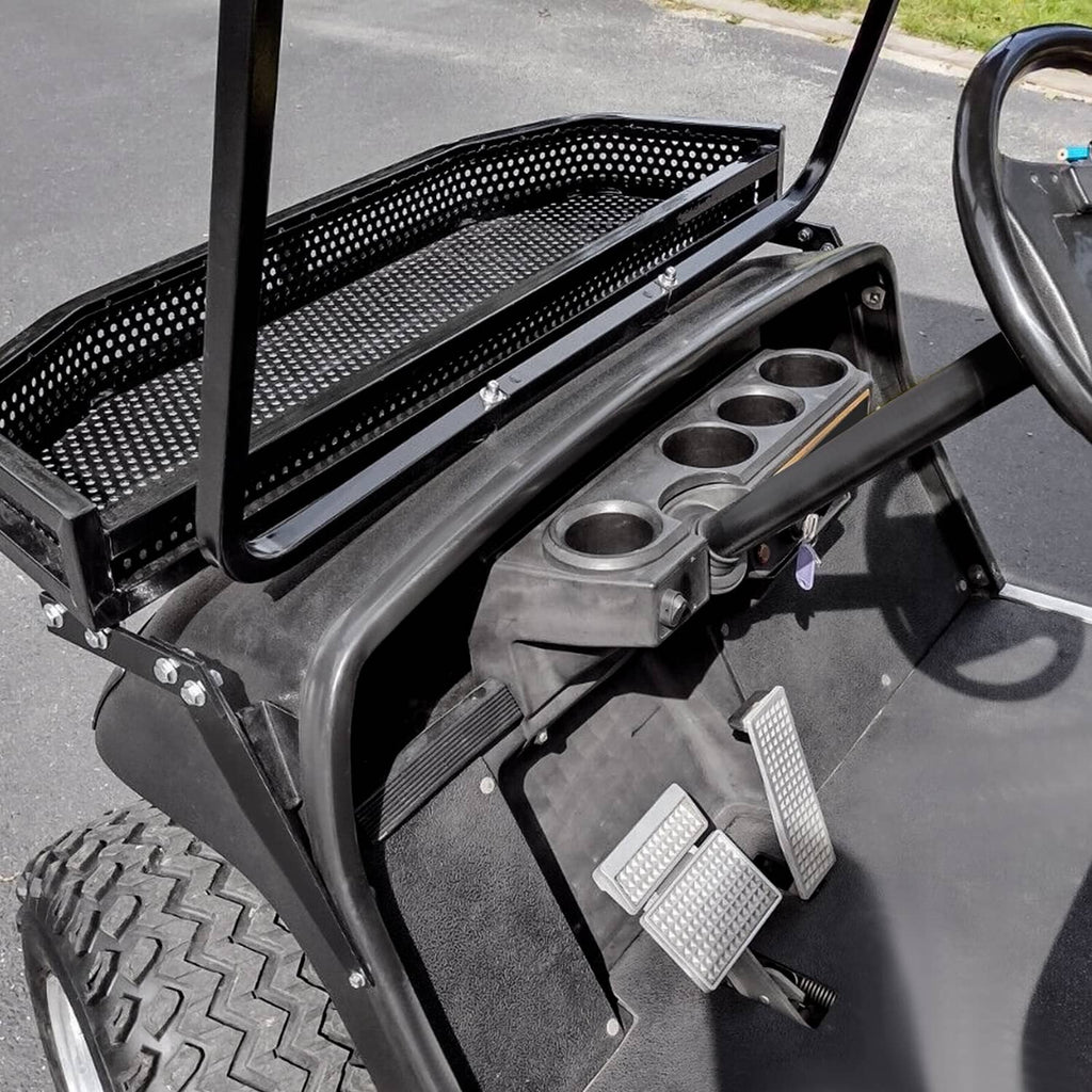 Black perforated front basket with mounting base and three cup holders