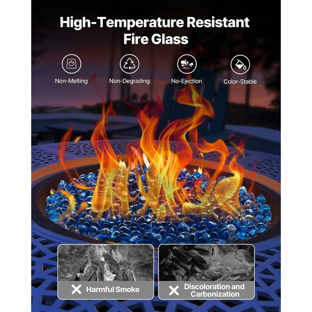 Fire pit glass beads with tall flames in a round burner basin