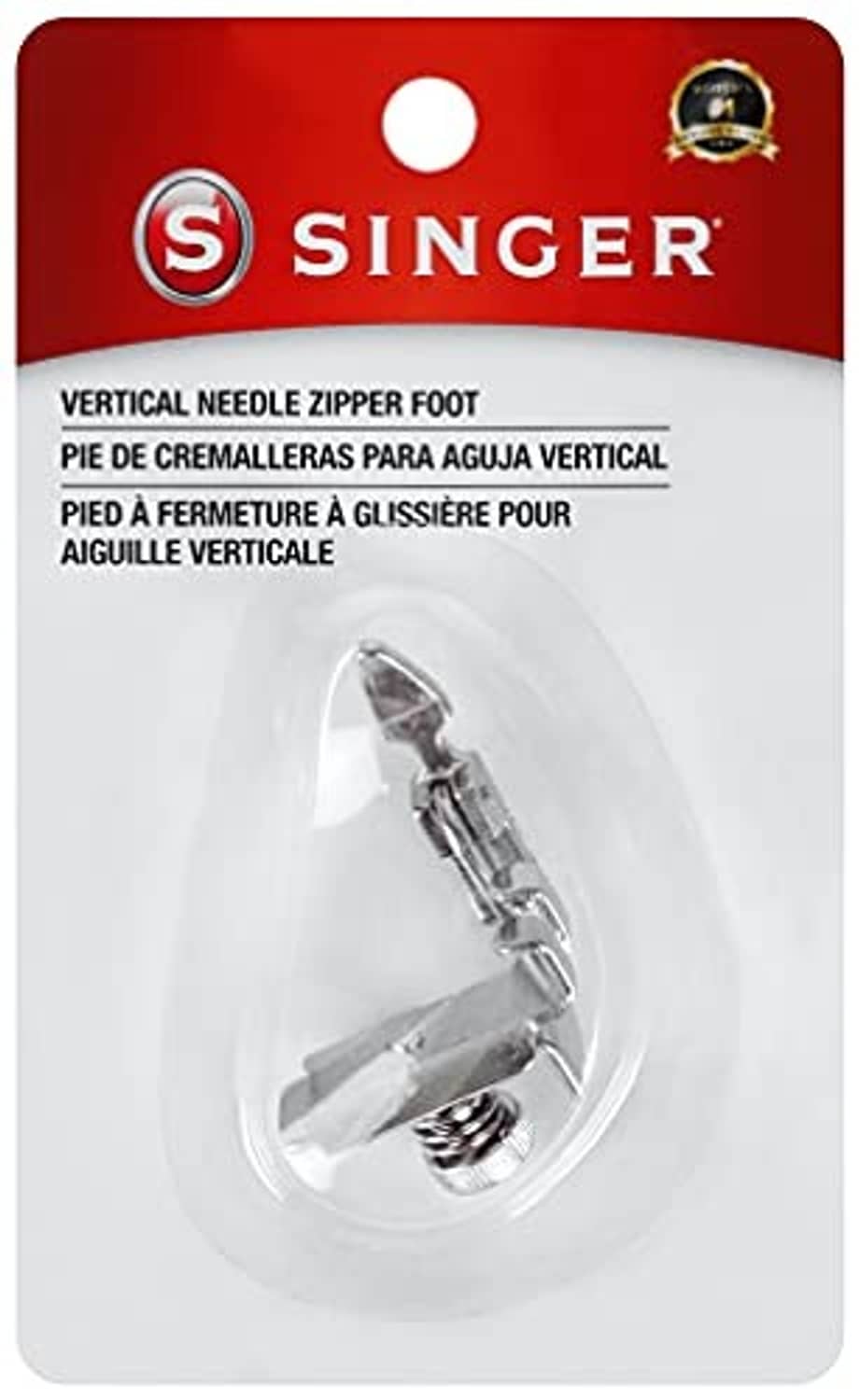Singer vertical needle zipper foot accessory in clear blister on red card