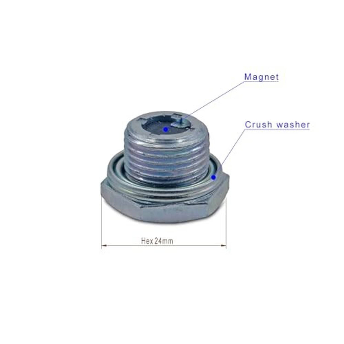 Rear axle drain plug with magnet and crush washer; hex size 24mm