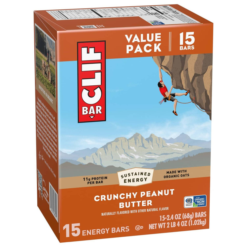15-count CLIF Bar value pack box for crunchy peanut butter protein energy bars