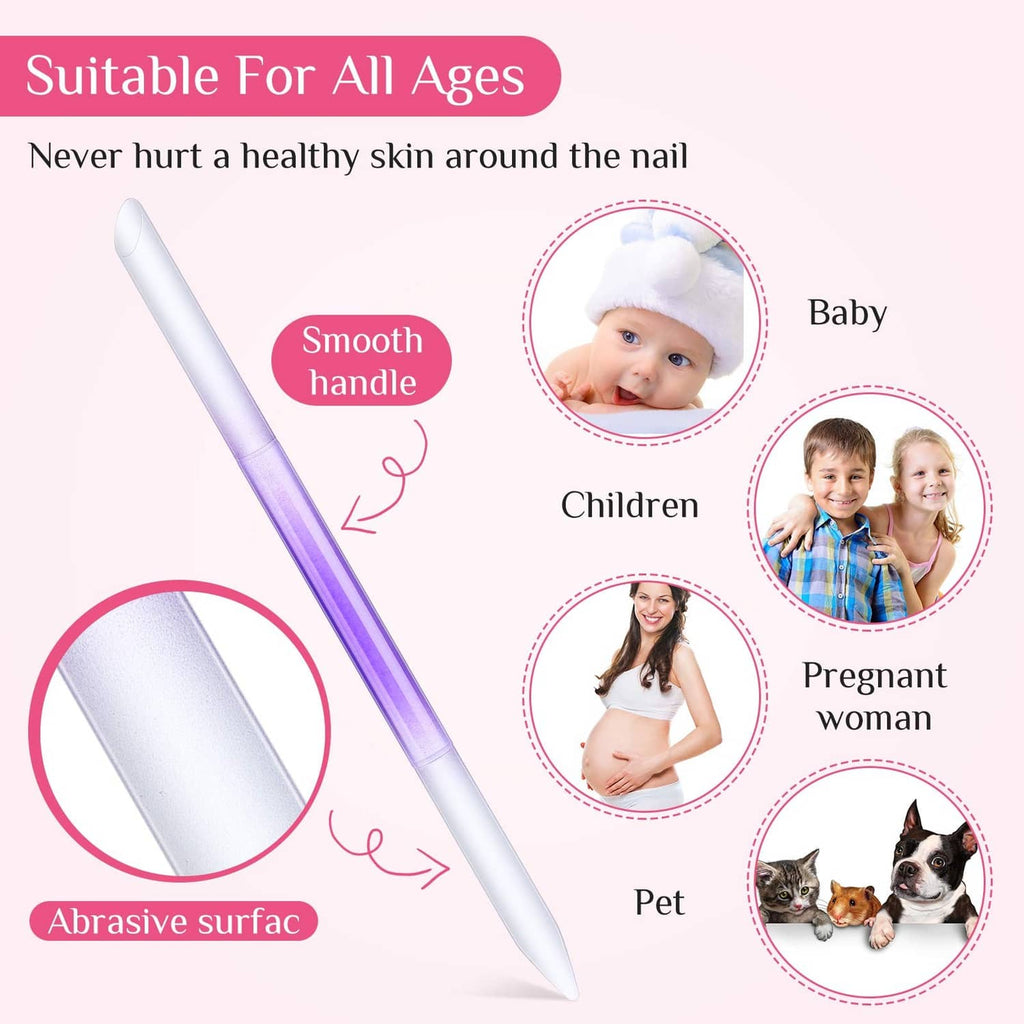 Single glass cuticle pusher stick with abrasive etched surface and pointed tip