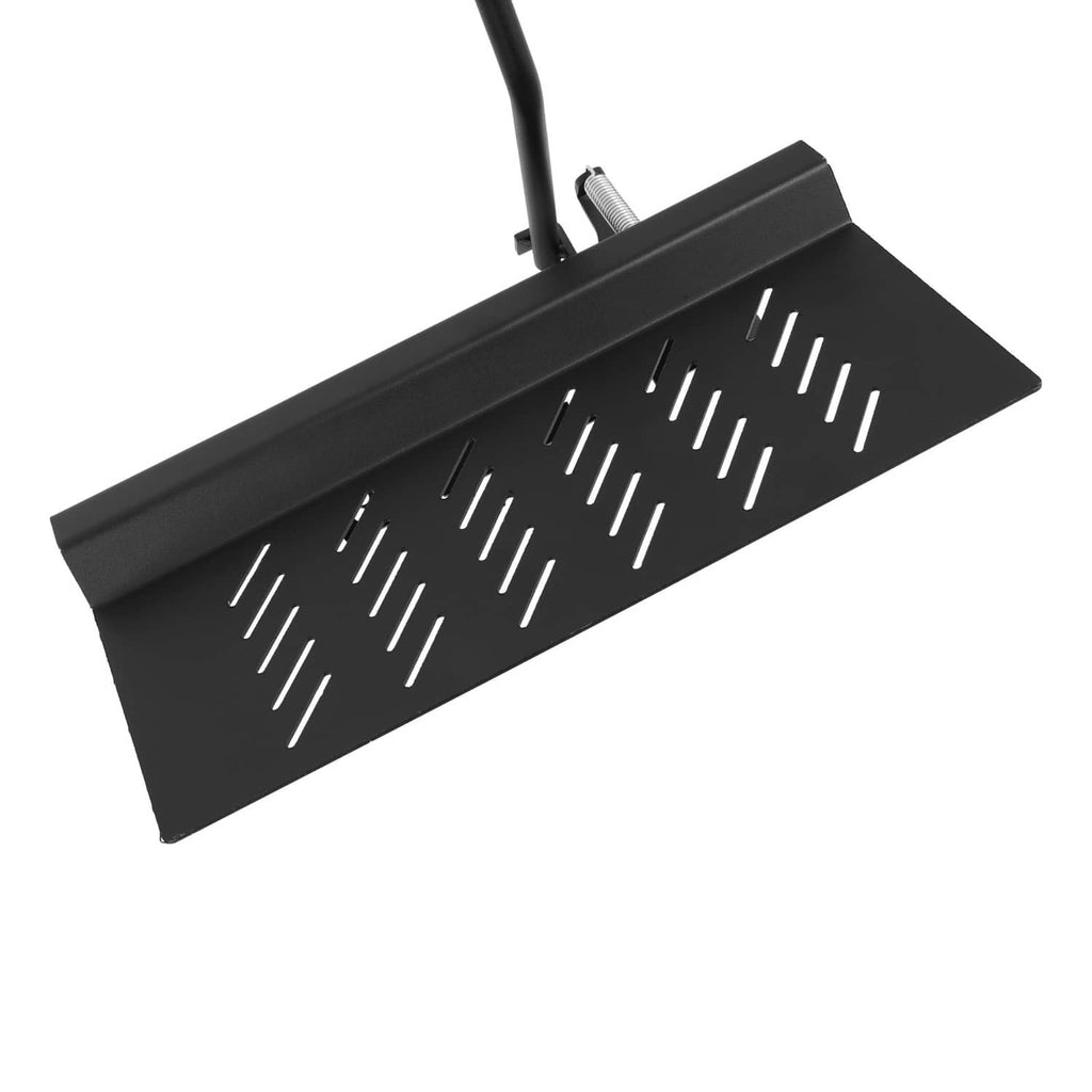 Chute blocker deflector plate with angled face and drainage slots, upright handle
