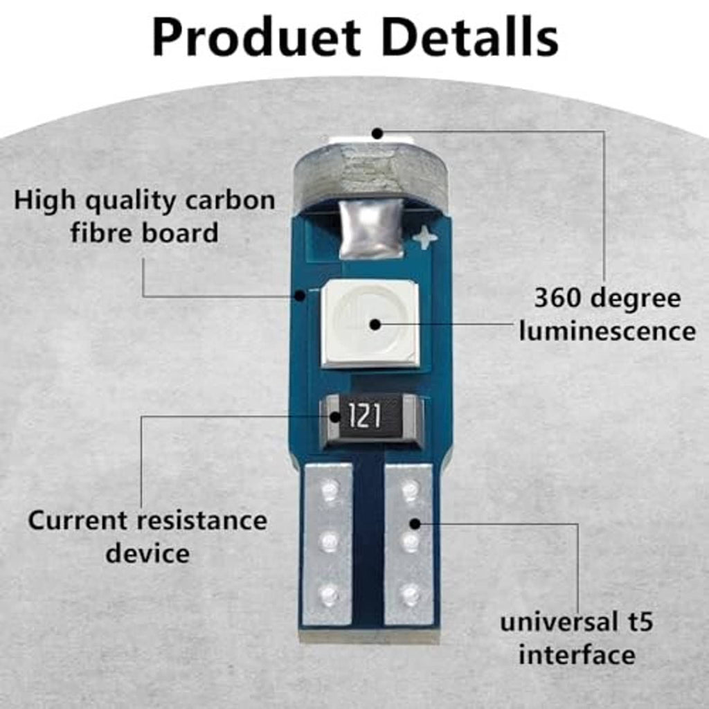 T5 LED bulb product details diagram showing universal T5 interface and 360-degree glow.