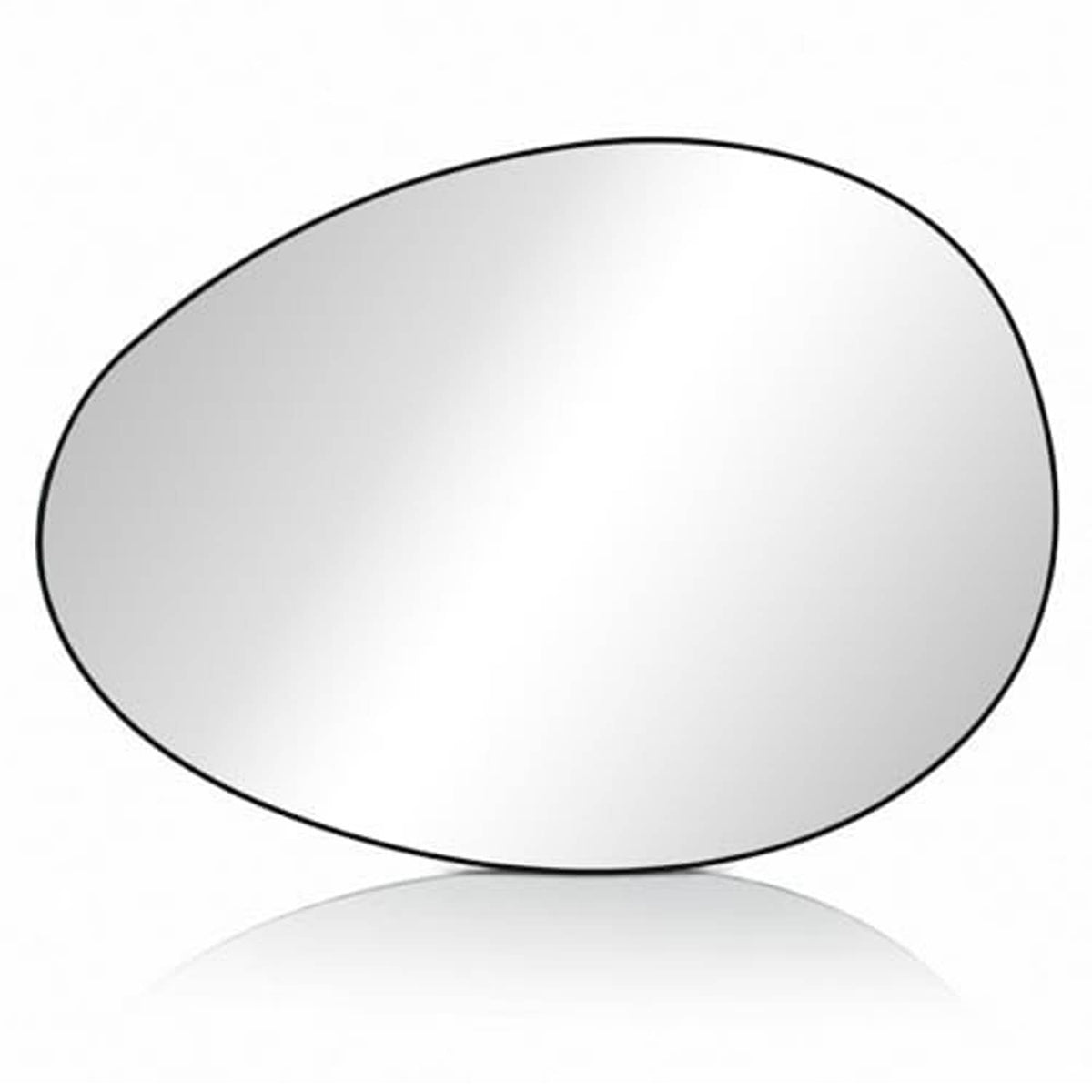 Oval side mirror glass, bright reflective surface with thin dark border