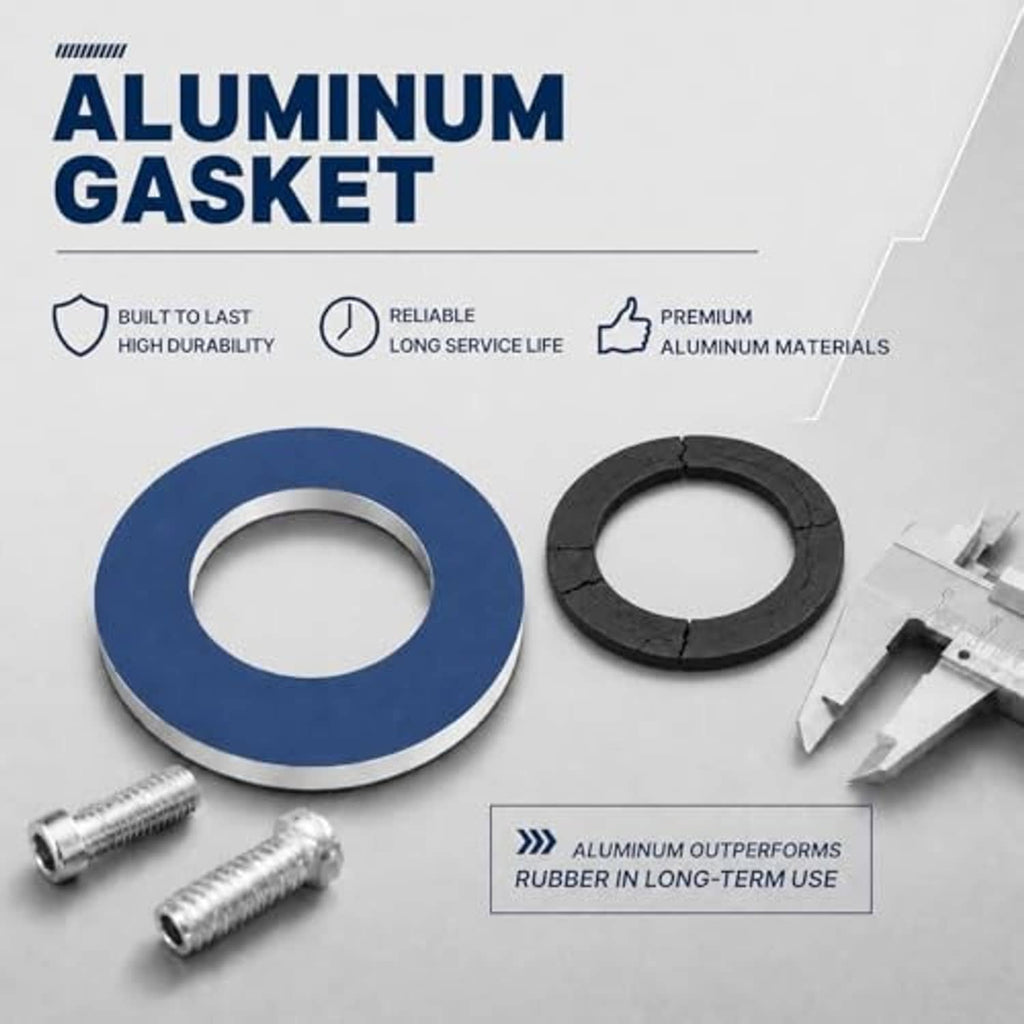Blue aluminum oil drain plug gasket washer with black rubber sealing ring