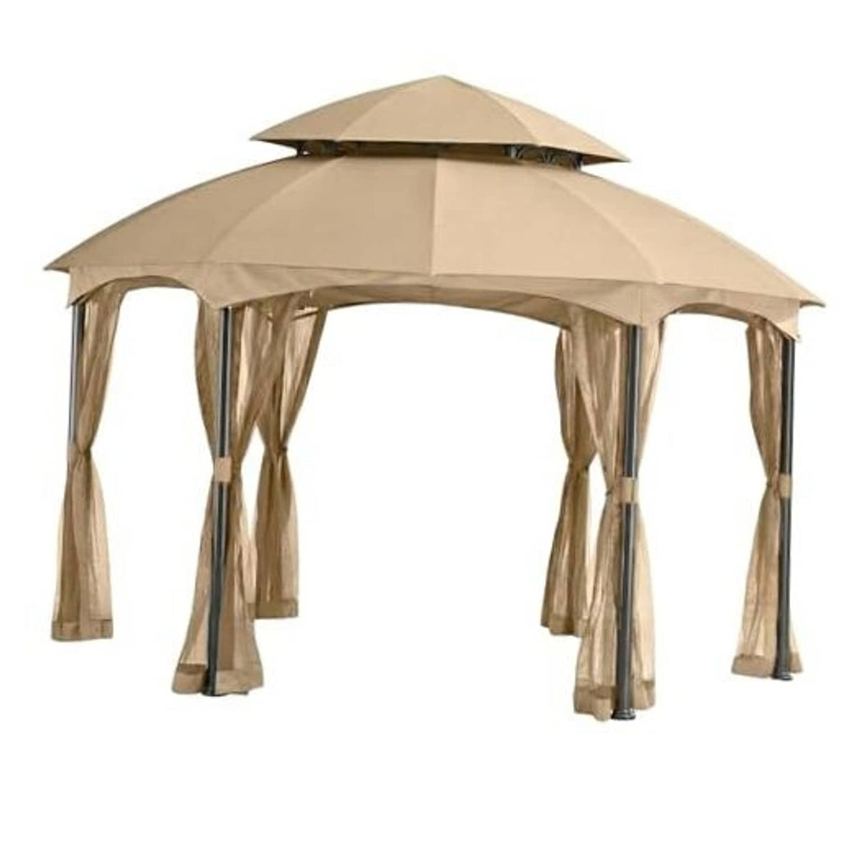 Beige reinforced canopy top replacement with hanging netting side curtains