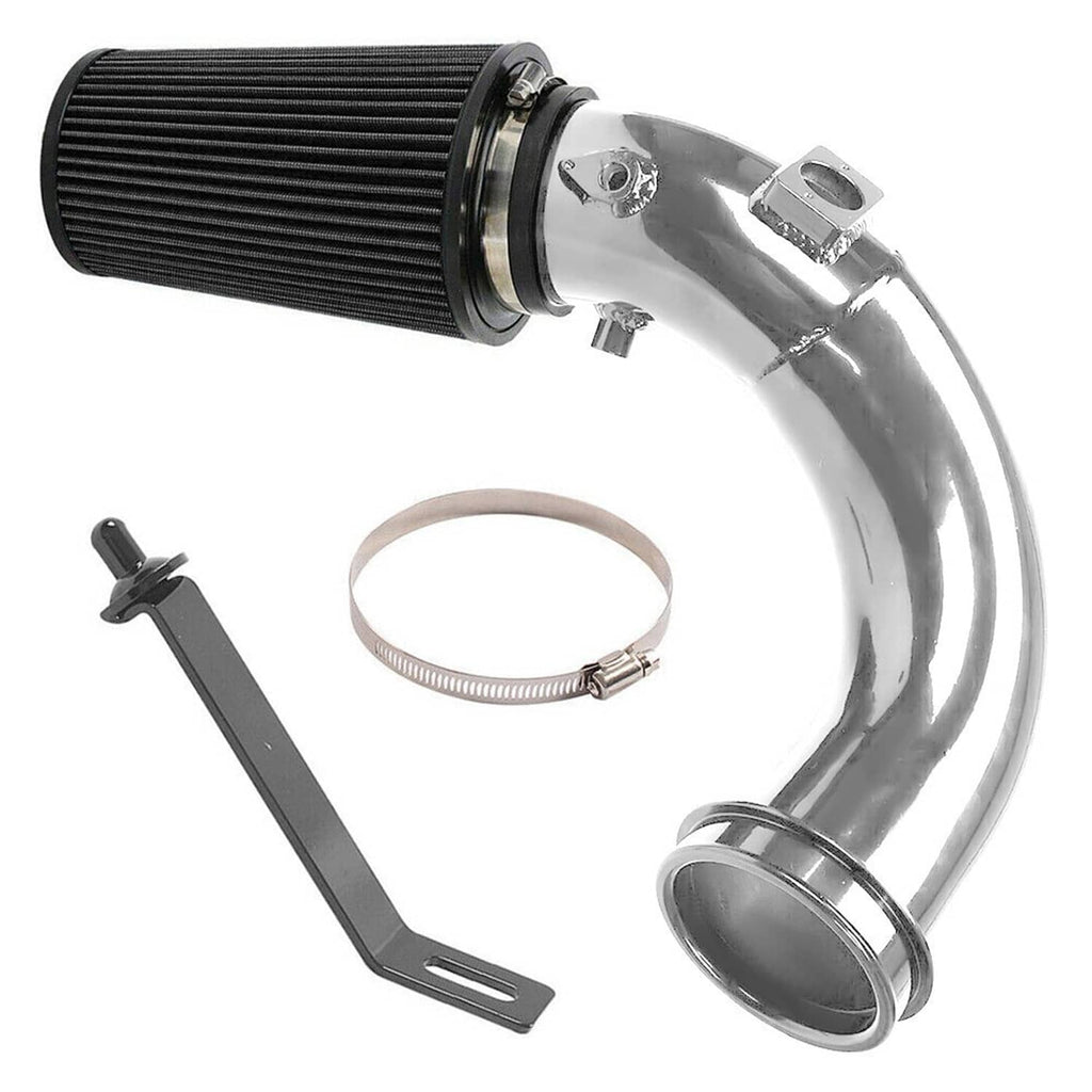 Air intake tube kit with black filter, metal bracket, and spring-style clamp