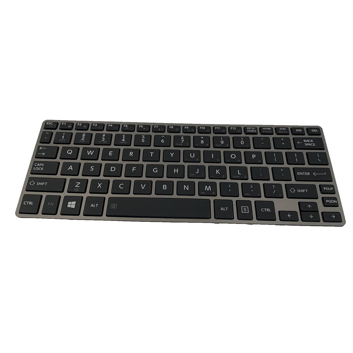 Black laptop replacement keyboard with QWERTY keys and function key row