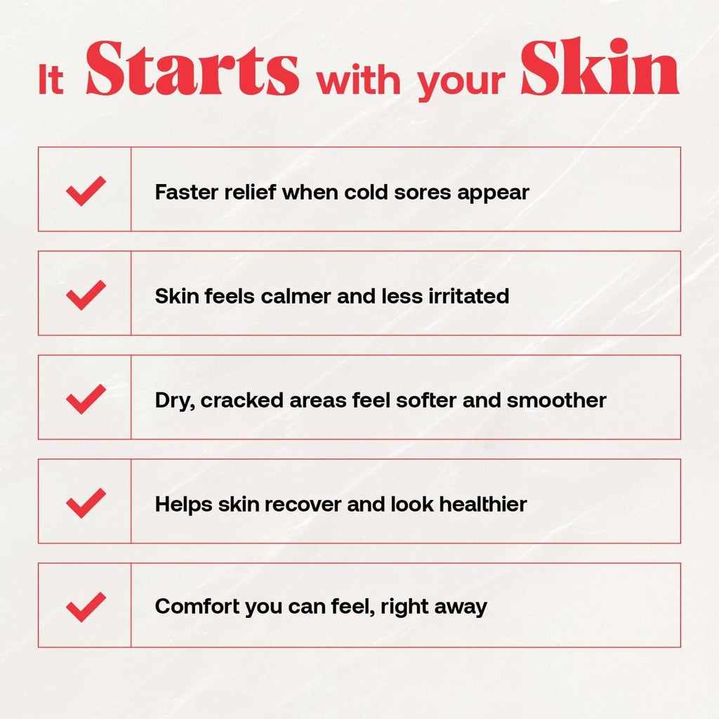 L-Lysine ointment benefits list on packaging, with checkmarks and red text