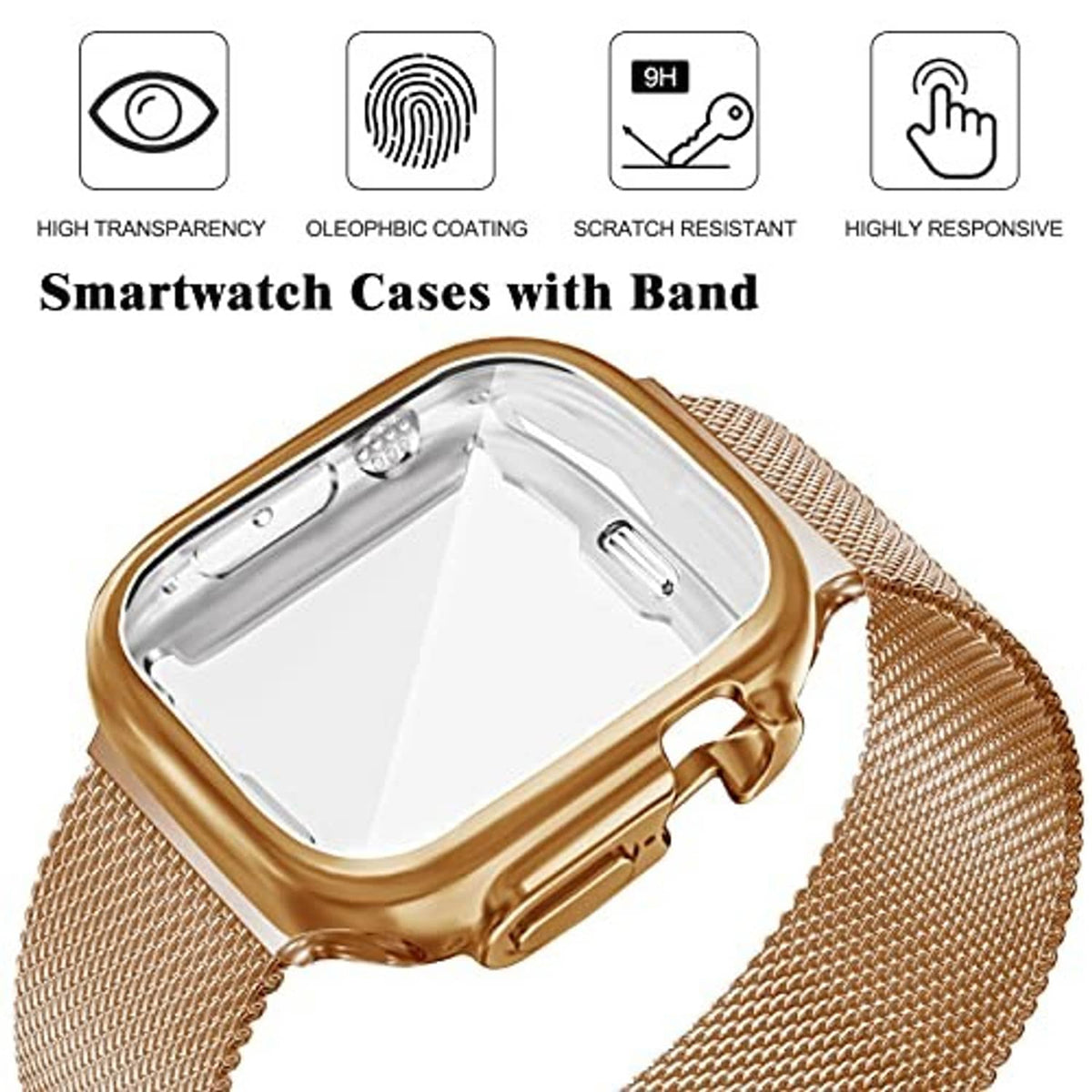 Rose gold metal watch case cover with matching mesh magnetic band