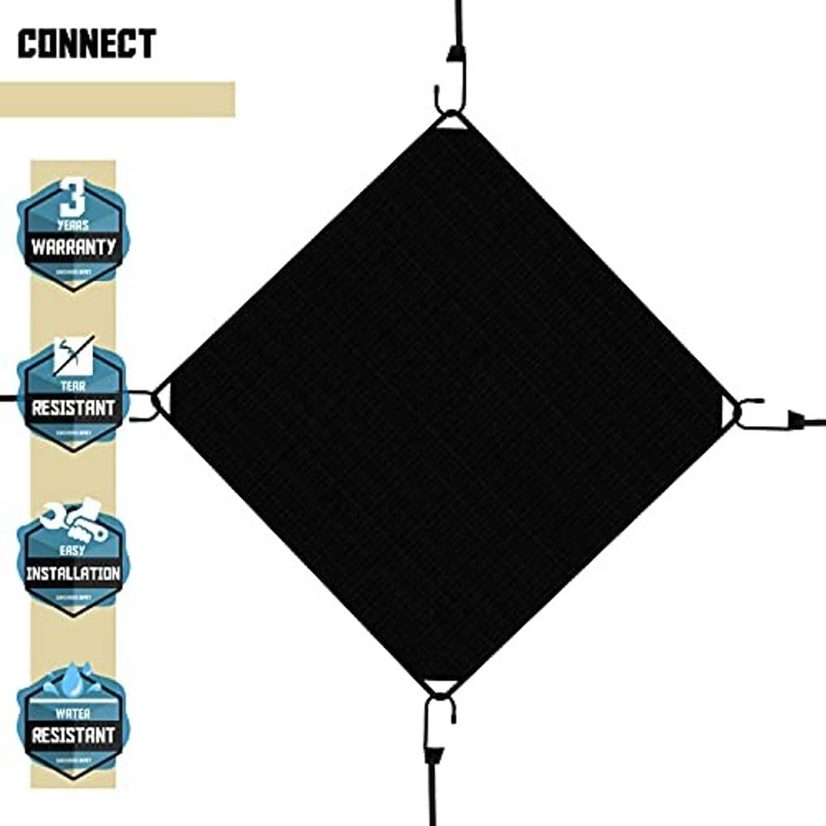 Black AC condenser cover with bungee cord attachment points for a snug fit
